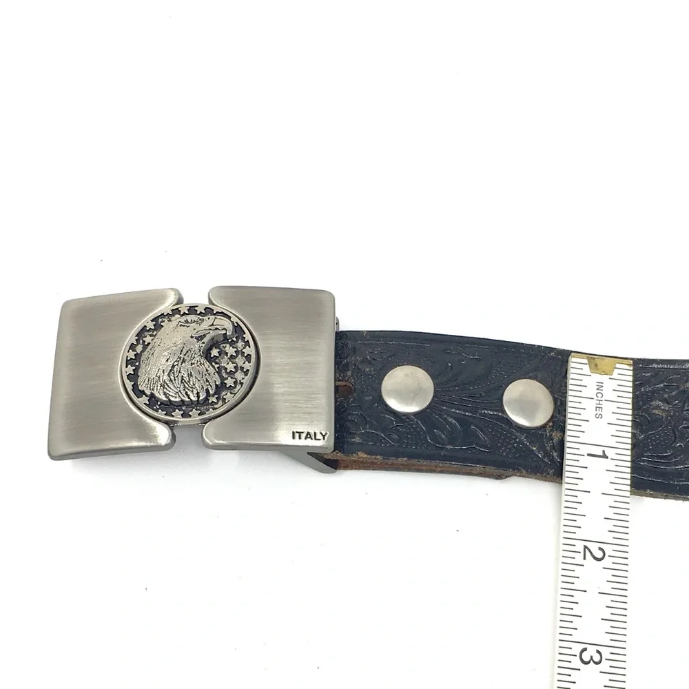 Eagle Italy Metal Buckle vintage leather tooled Belt 44